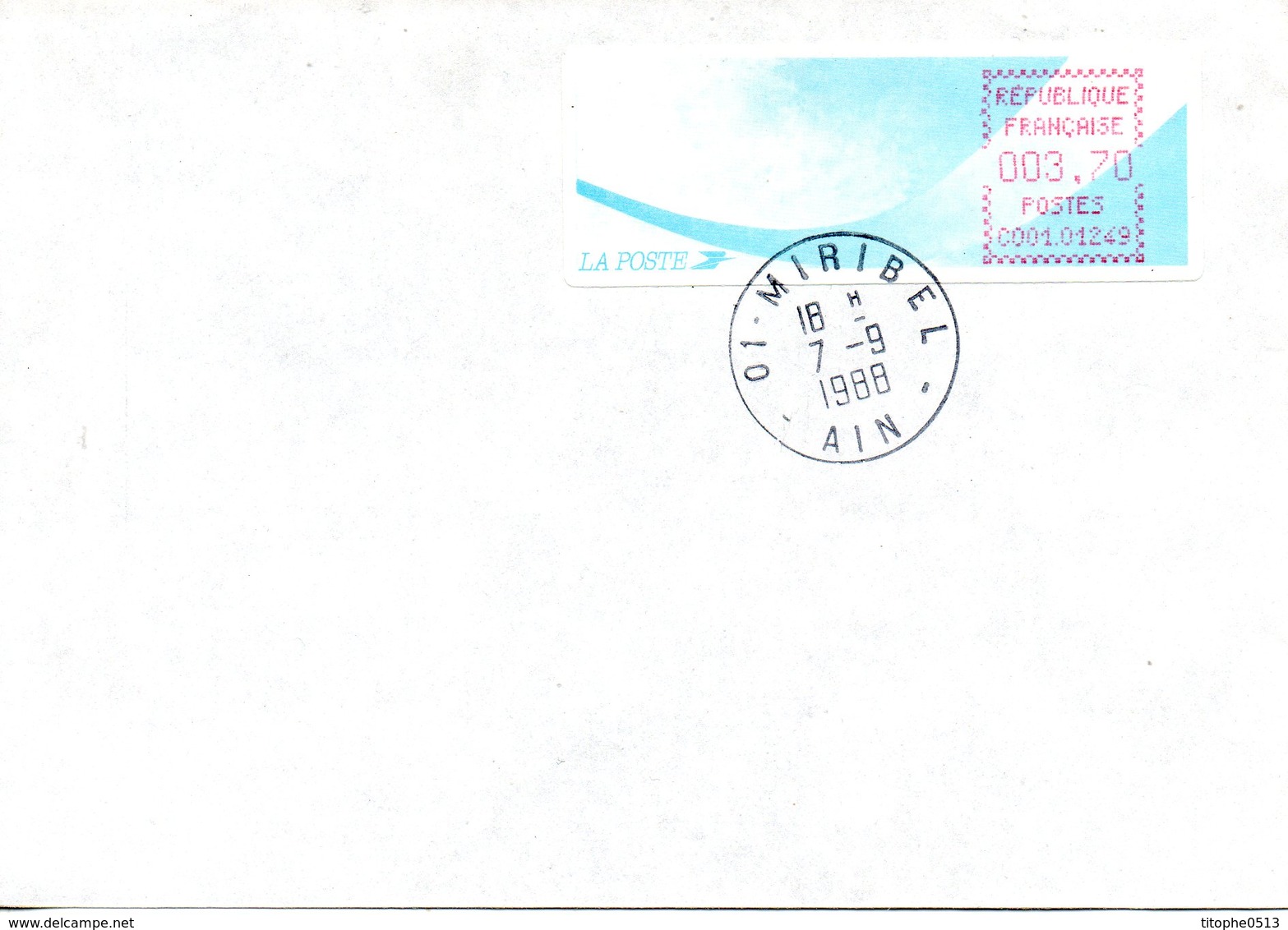 FRANCE. Timbre De Distributeurs N°124 De 1988. Type B. Sur Enveloppe. Appareil Miribel. - 1988 « Comète »
