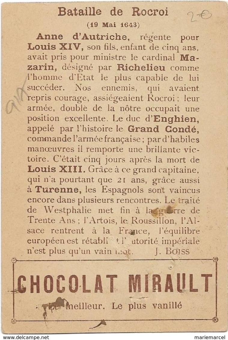 CHROMO - BATAILLE DE ROCROI 19 MAI 1643 - CHOCOLAT MIRAULT (voir Scan Verso) - Other & Unclassified