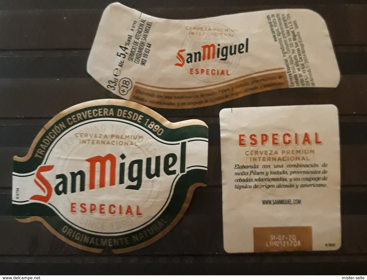 LOTE DE 3 ETIQUETAS CERVEZA SAN MIGUEL ESPECIAL. - Cerveza