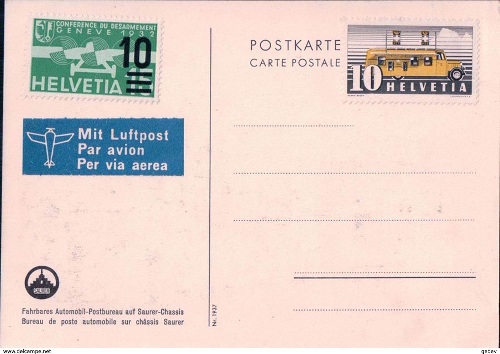 Suisse, Bureau De Poste Automobile Sur Châssis SAURER + Timbres (540) 10x15 - Poste & Facteurs