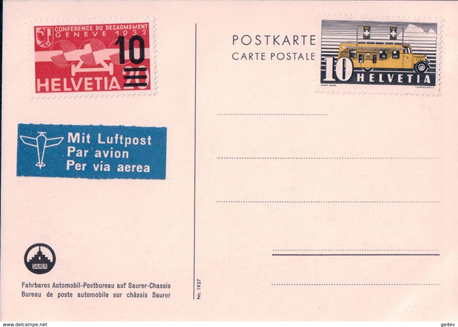 Suisse, Fahrbares Automobil-Postbureau Auf SAURER-Chassis + Timbres (541) 10x15 - Poste & Facteurs