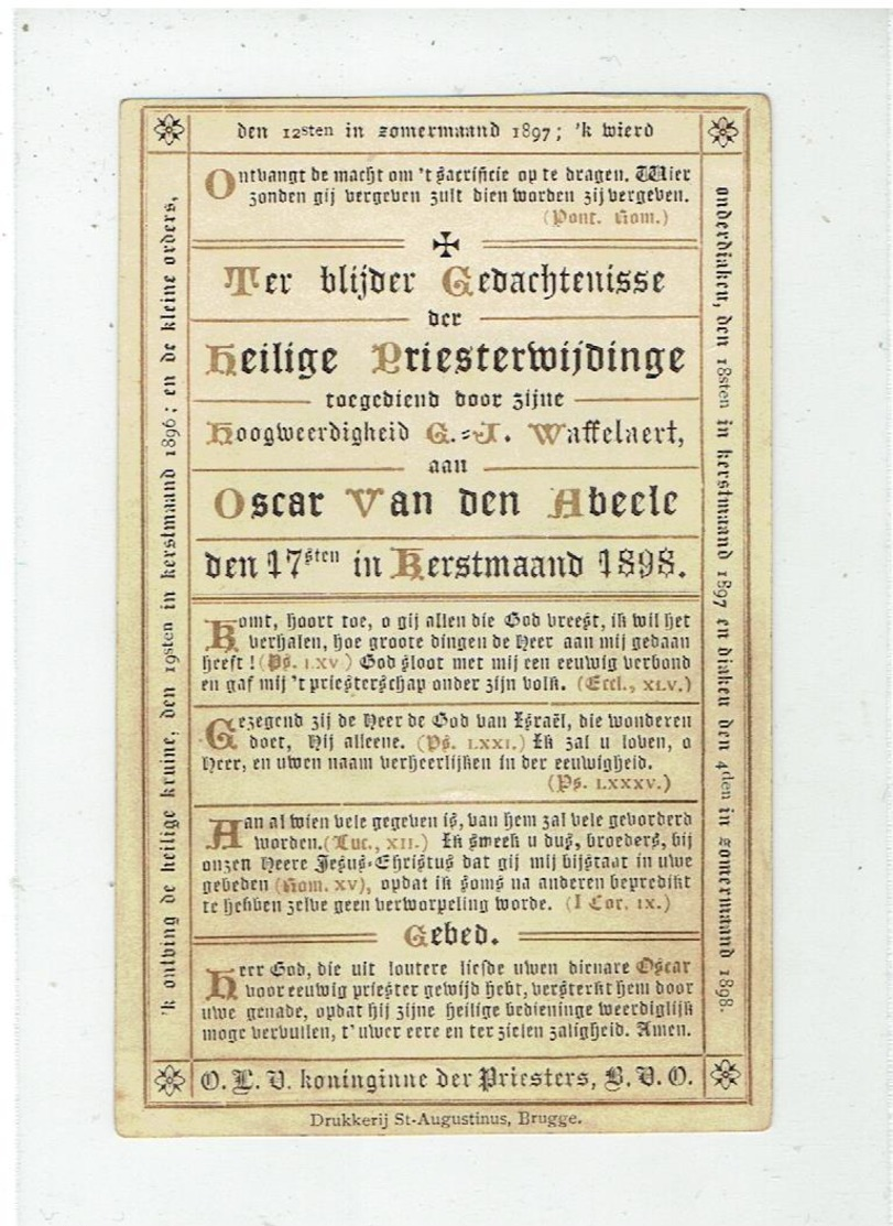 OSCAR Van Den ABEELE - Heilige Priesterwijding 1898 - Pastoor-Deken Dixmude  24 Nov 1920 - 1945 - Images Religieuses