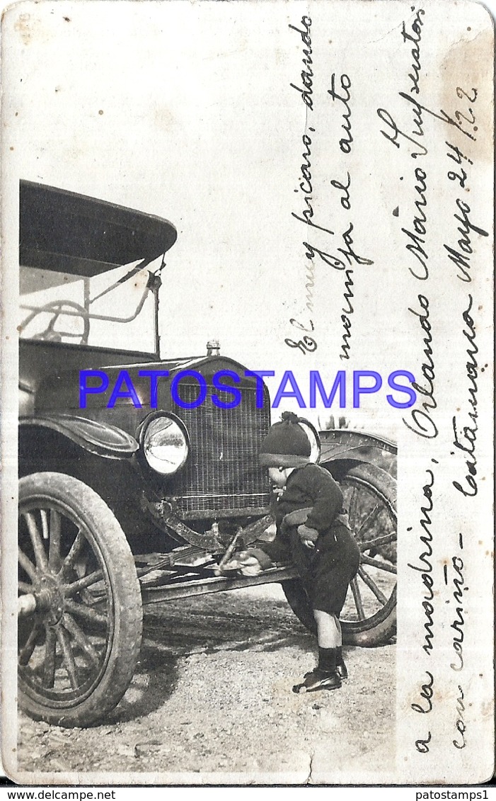 118730 AUTOMOBILE OLD CAR AUTO AND BOY SPOTTED POSTAL POSTCARD - Other & Unclassified