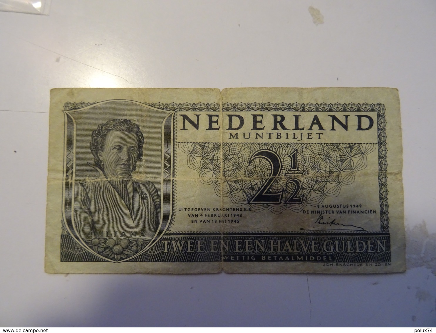 PAYS-BAS NEDERLAND 2,1/2  GULDEN 8/08/49 Numero 5 OA 087984 - 2 1/2 Gulden