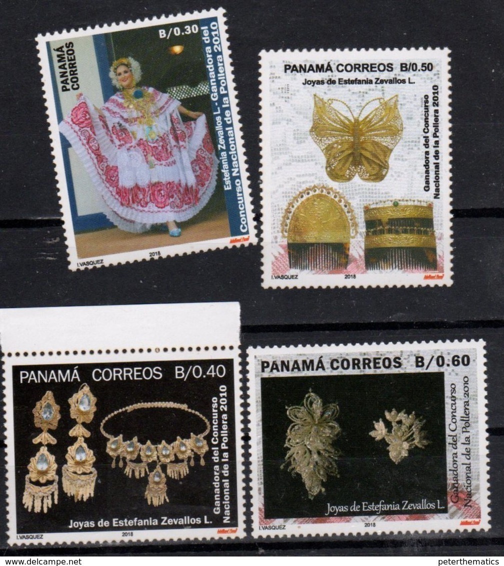 PANAMA , 2018, MNH, CULTURE, JEWELLERY OF ESTEFANIA ZEVALLOS, COSTUMES, EAR RINGS, BROOCHES, BUTTERFLIES, 4v - Costumes