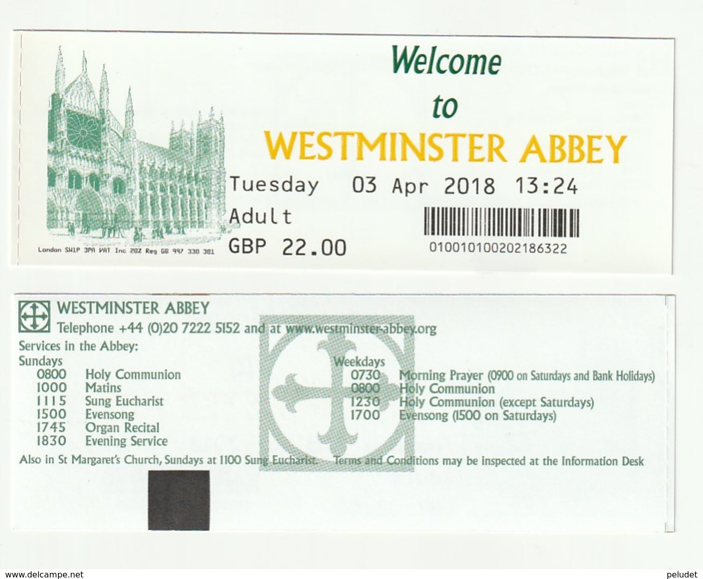 TICKET - ENTRADA / WESTMINSTER ABBEY - 2018 - Tickets - Entradas