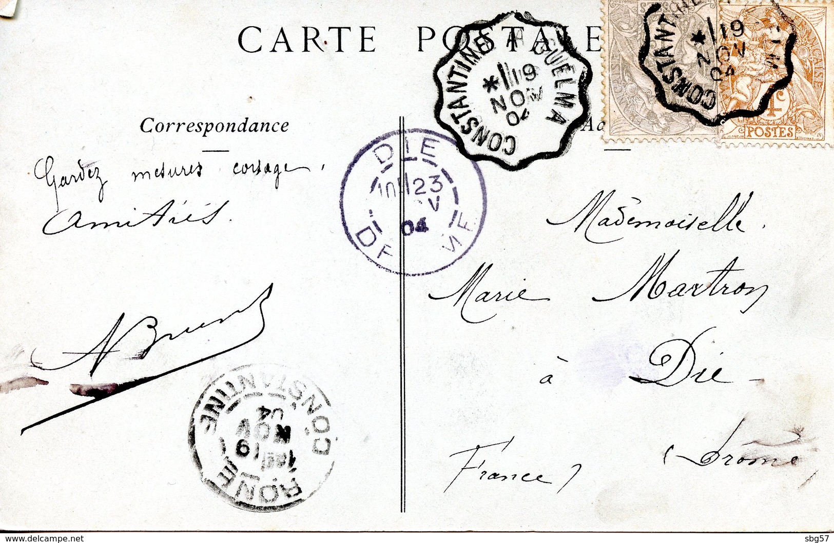 Cachet Convoyeur Station Type II CONSTANTINE A GUELMA, Daté Du 19/11/1904 - Railway Post