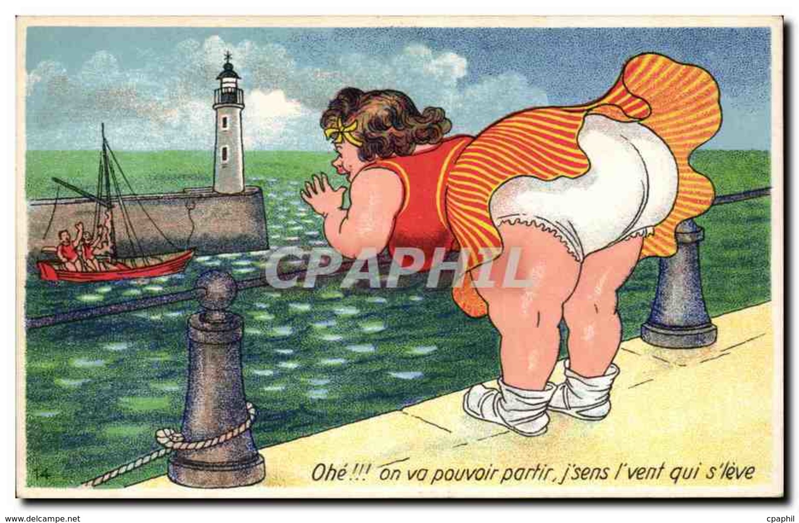 CPA Humour Femme Forte Lighthouse Phare Ohe On Va Pouvoir Partir ::: - Humour