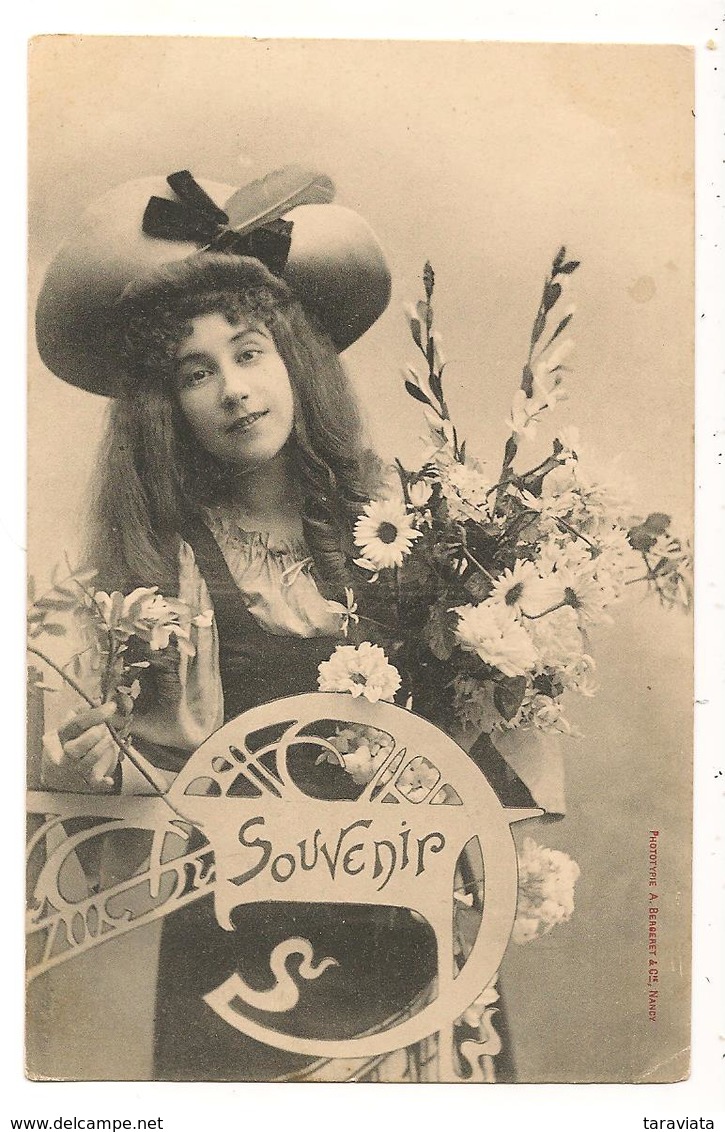 BERGERET Souvenir - Femme Fleur Chapeau Photo Fantaisie - Frauen