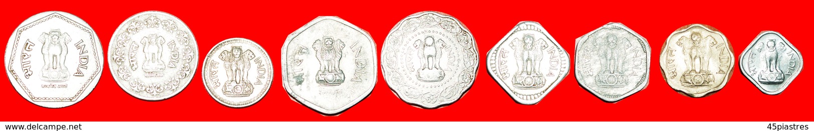 + SET 9 COINS: INDIA ★ 1-2-3-5-10-20-25-50 PAISE  - 1 RUPEE TYPE 1964-1991! LOW START ★ NO RESERVE! - Lots & Kiloware - Coins