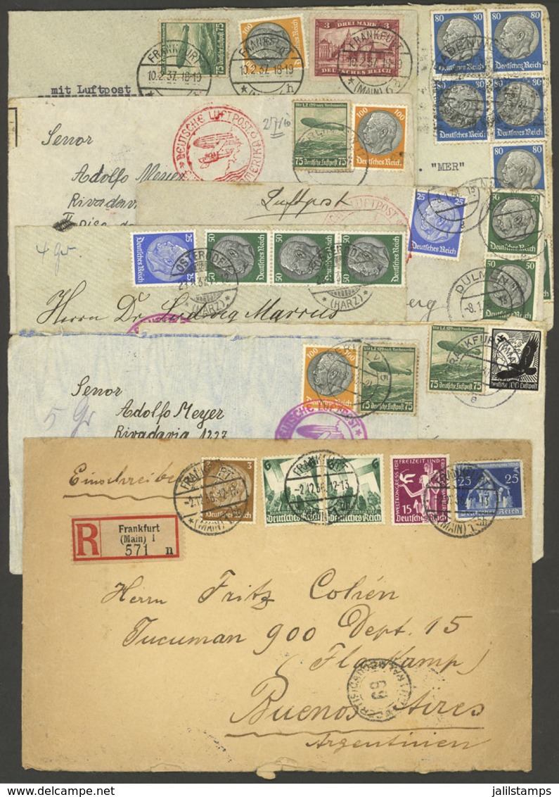 GERMANY: 1936/1938: 8 Airmail Covers Sent To Argentina With Handsome And Varied Postages, All CENSORED, Interesting! - Briefe U. Dokumente