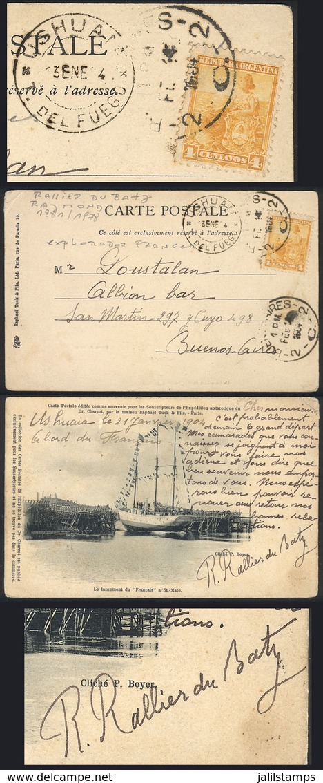 ARGENTINE ANTARCTICA: CHARCOT Expedition: 21/JA/1904 Ushuaia - Buenos Aires, Postcard With View Of "Le Francais" Being L - Sonstige & Ohne Zuordnung