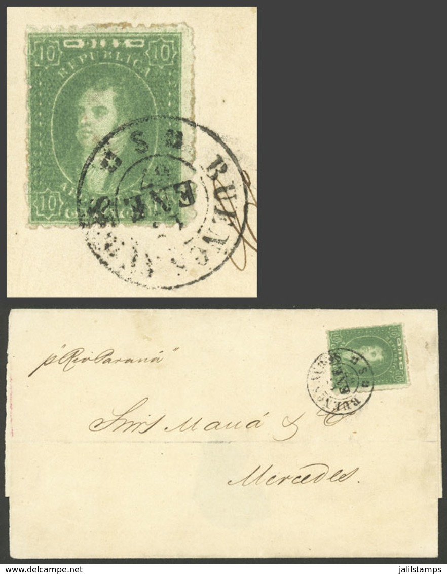 ARGENTINA: GJ.23, 10c. Worn Impression, Superb Example Franking A Folded Cover Sent From Buenos Aires To Mercedes On 15/ - Brieven En Documenten