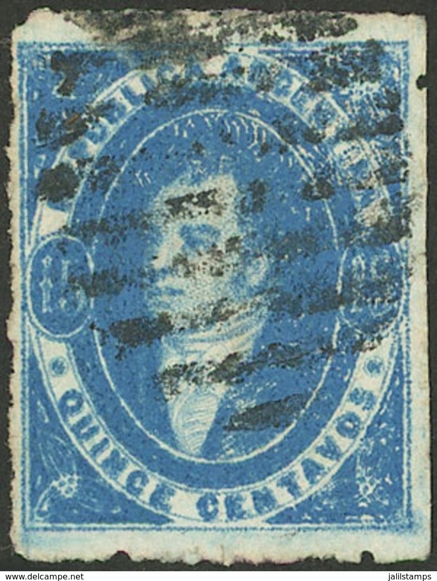 ARGENTINA: GJ.24, 15c. Very Worn Impression In Spectacular ELECTRIC BLUE, With The Rare Mute Barred Cancel Of Buenos Air - Lettres & Documents