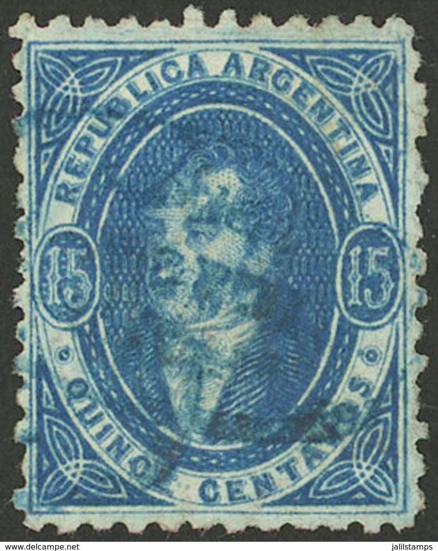 ARGENTINA: GJ.24, 15c. Blue, Worn Impression, With Double Blue Cancel Of CONCORDIA, Superb Example! - Storia Postale