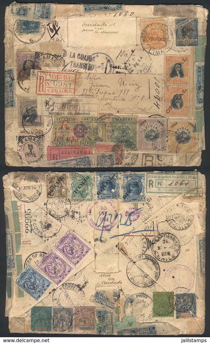 ARGENTINA: JOURNEY THROUGH AMERICA And Unique Combination Of Postages: Registered Cover That Began Its Path Through Vari - Storia Postale