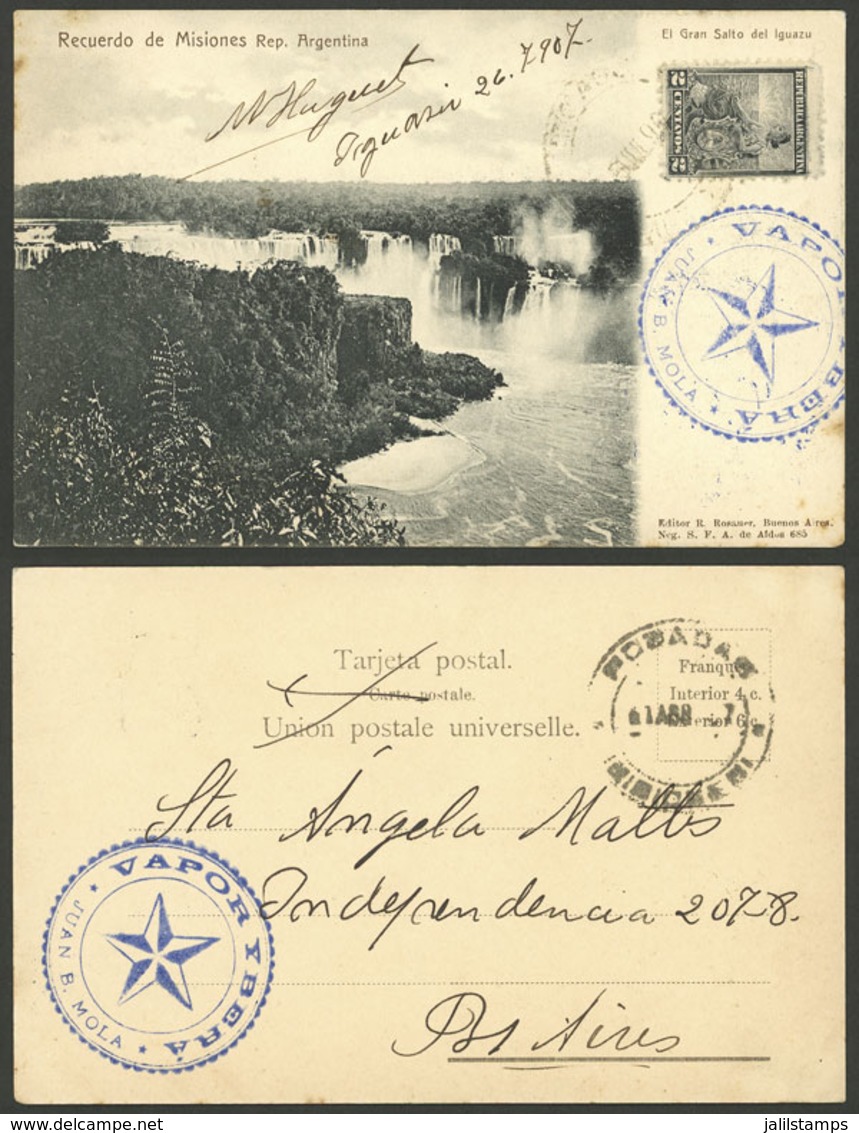 ARGENTINA: Rare Mark Of STEAMER IBERÁ Of Shipper Juan E. Mola, Applied In Blue On A Postcard (front And Back) Sent From  - Cartas & Documentos