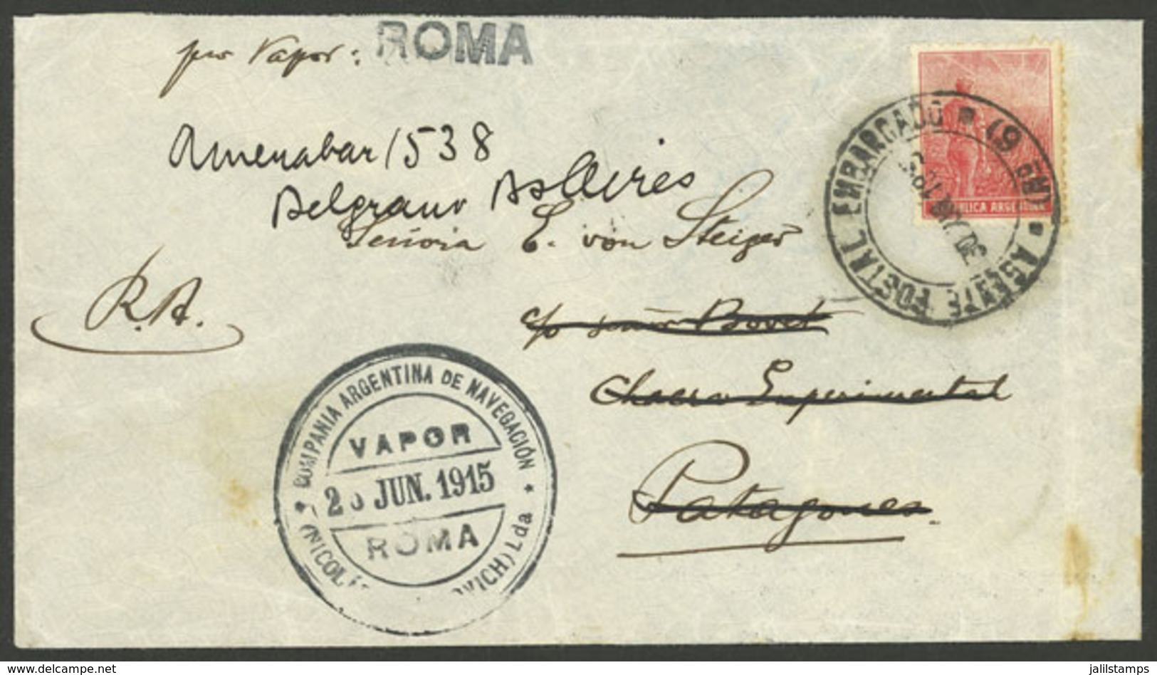 ARGENTINA: PATAGONIA MAIL BY SHIP: Cover Sent From PUERTO MADRYN (Chubut) Originally To PATAGONES (Río Negro) On 24/JUN/ - Briefe U. Dokumente