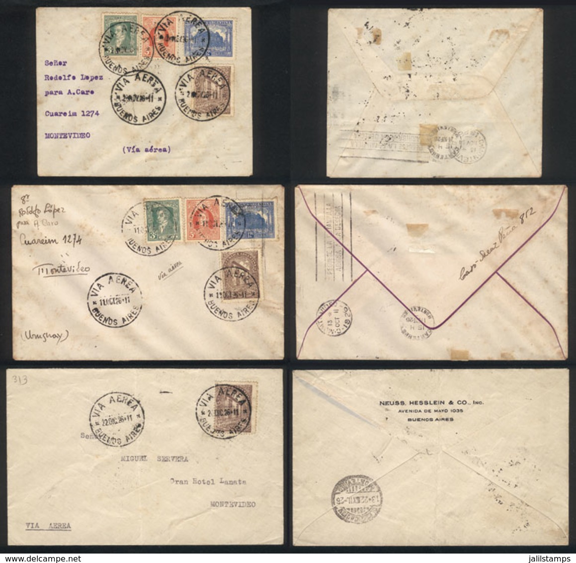 ARGENTINA: 3 Covers Sent From Buenos Aires To Montevideo On 11/OC, 24/NO And 22/DE/1926 On Flight Of "Misión Junkers En  - Cartas & Documentos