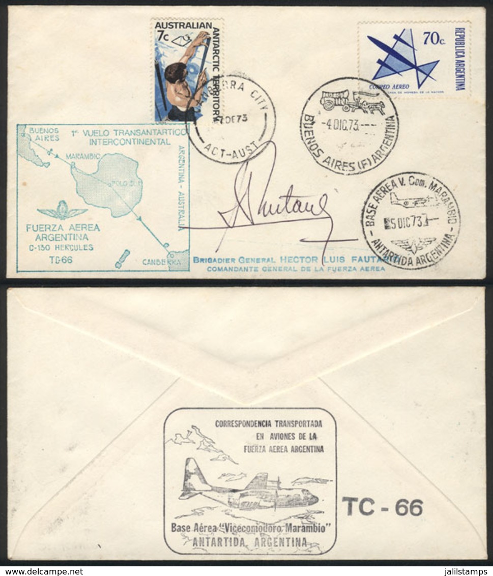 ARGENTINA: 4/DE/1973 First Intercontinental Trans-Antarctic Flight, Cover Sent From Buenos Aires To Canberra (Australia) - Lettres & Documents