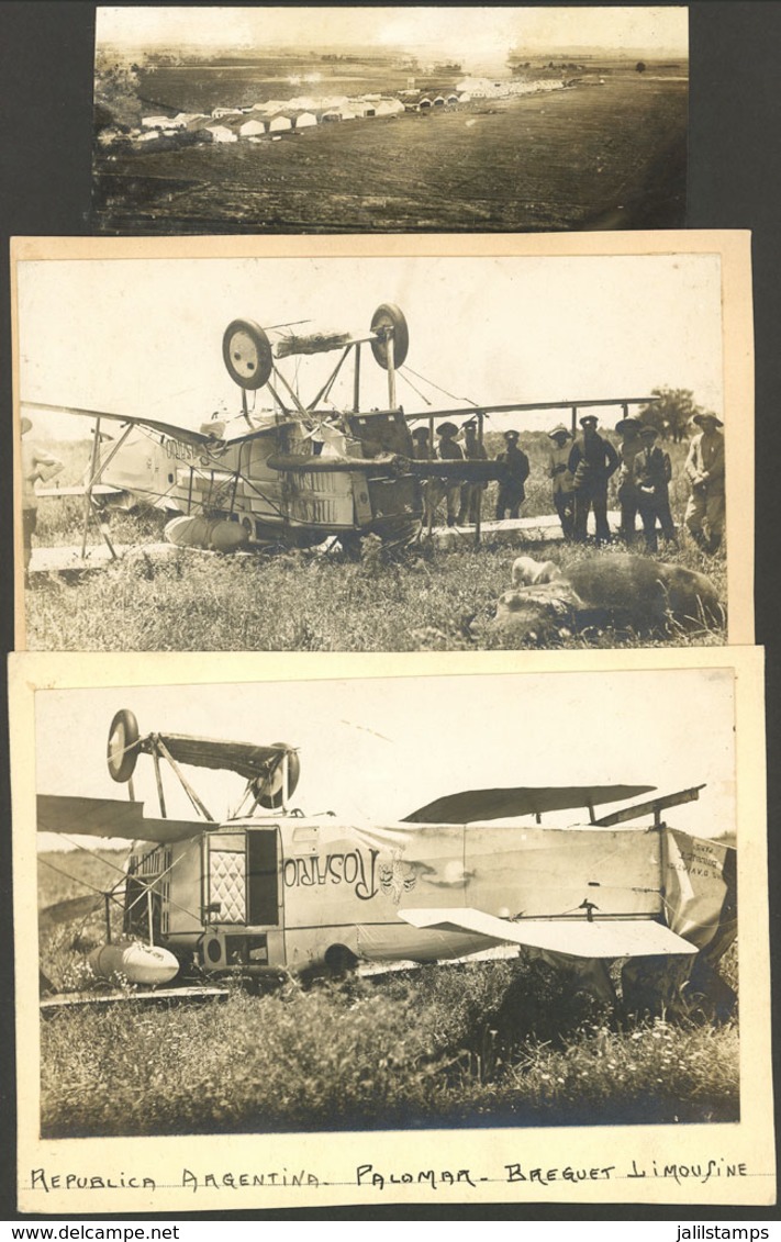 ARGENTINA: AVIATION: 3 Rare Original Photographs Showing The Palomar Airfield In 1911 And The Breguet Limousine "Rosario - Sonstige & Ohne Zuordnung