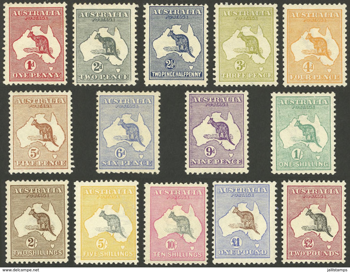 AUSTRALIA: Sc.2/15, 1913 Kangaroo And Map Of Australia, The Set From The 1p. Value (only Missing The Lowest Value Of ½p. - Nuevos