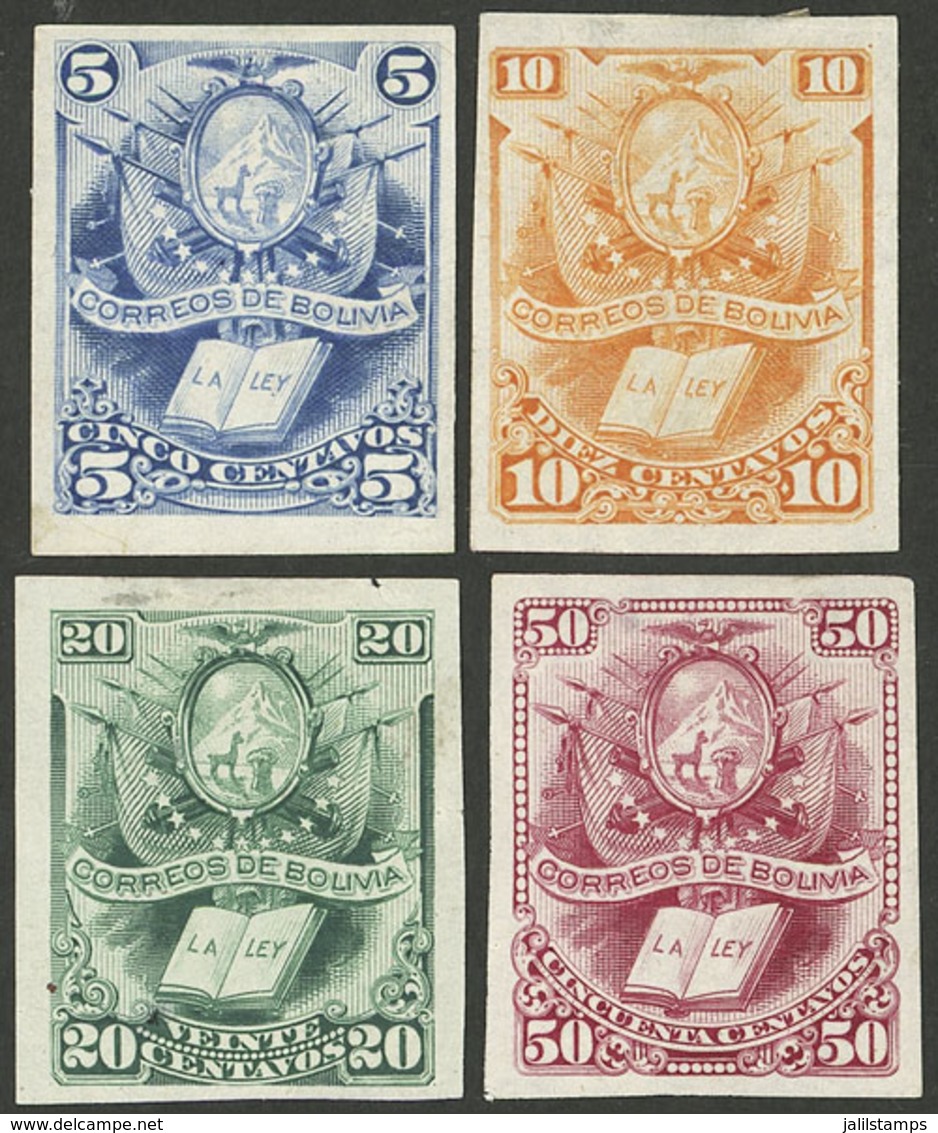 BOLIVIA: Sc.20/23, 1878 Law And Coat Of Arms, Imperforate PROOFS Printed On Thin Paper In The Issued Colors, One With Sm - Bolivien