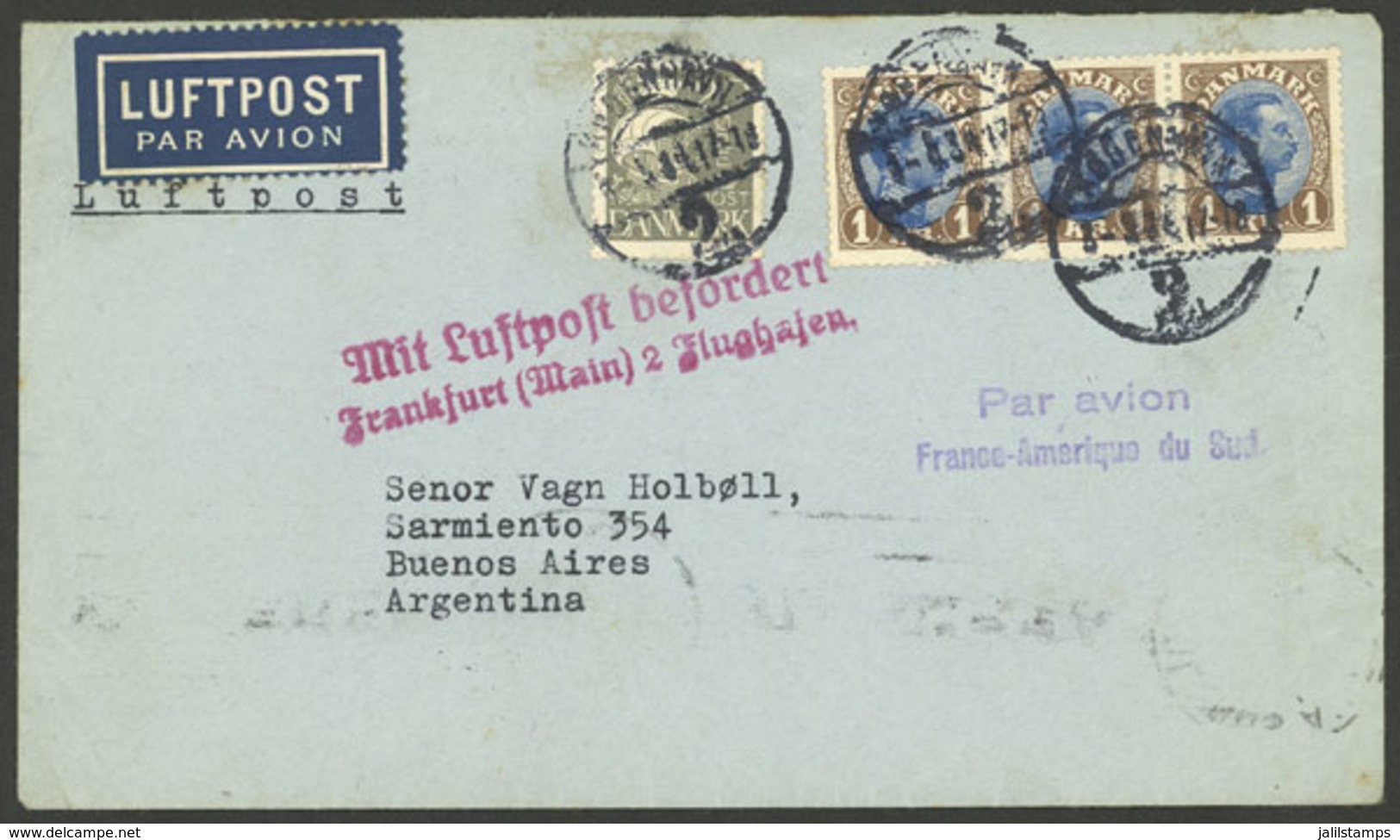 DENMARK: Combination Of GERMAN And FRENCH Airmail: Cover Sent From Copenhagen To Argentina On 3/MAY/1934, Carried By DLH - Cartas & Documentos