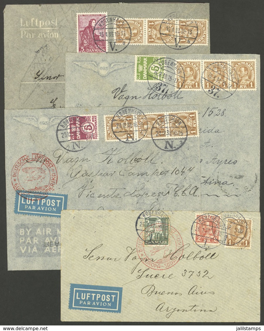 DENMARK: 4 Airmail Covers Sent To Argentina Between 1937 And 1939 By DLH, Interesting Group, VF Quality! - Covers & Documents