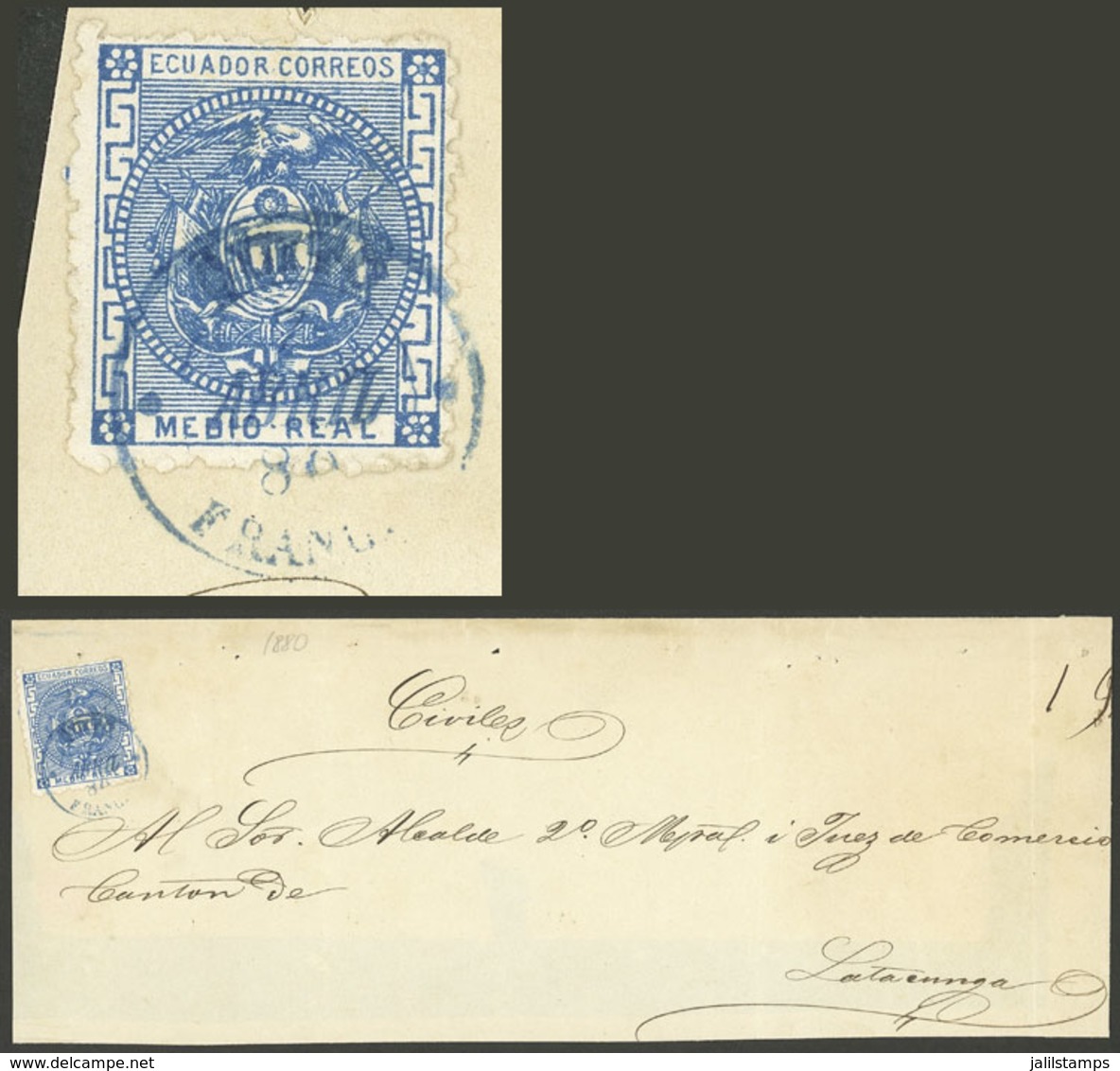 ECUADOR: Sc.9, 1872 ½R. Blue, Franking A Folded Cover From Quito To Lacatunga 2/AP/1872, Handsome! - Ecuador