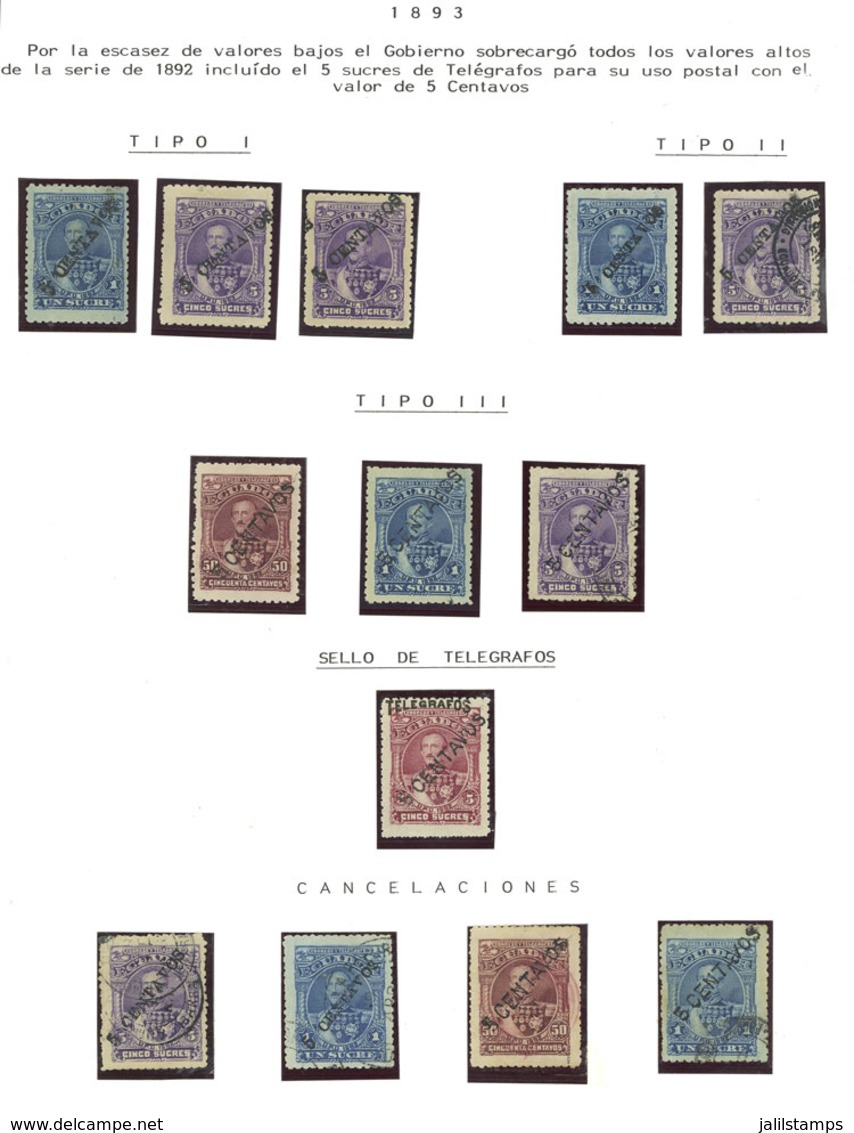 ECUADOR: Sc.31/38, Provisionals Of 1893, Album Page With Mint Sets And Several Used Examples, VF General Quality! - Equateur