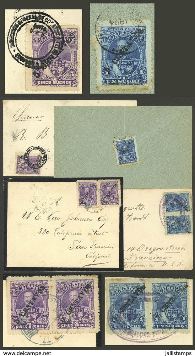 ECUADOR: Provisionals Of 1893: 4 Covers With Varied Destinations, Franked With Overprinted Stamps, Very Fine Quality, Ve - Ecuador