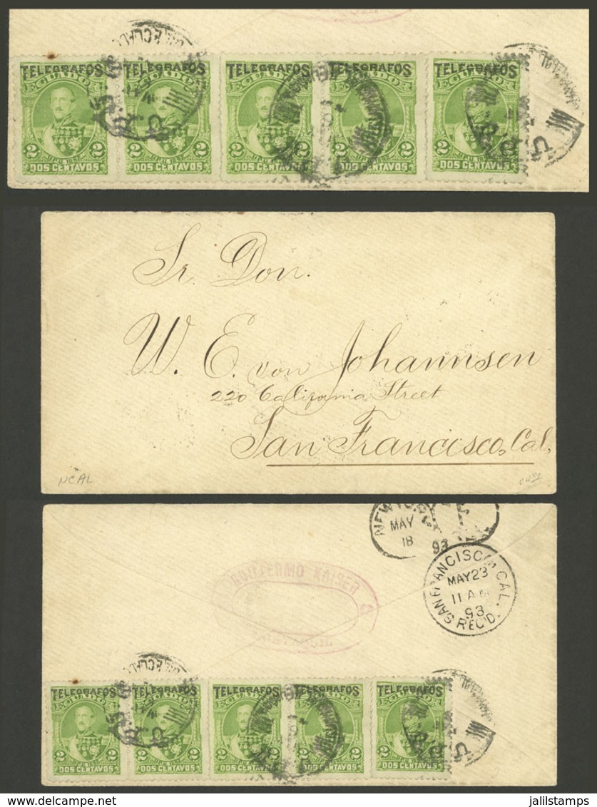ECUADOR: TELEGRAPH Stamps Used As Postage: Cover Sent From Guayaquil To San Francisco In MAY/1893, Franked On Back With  - Ecuador
