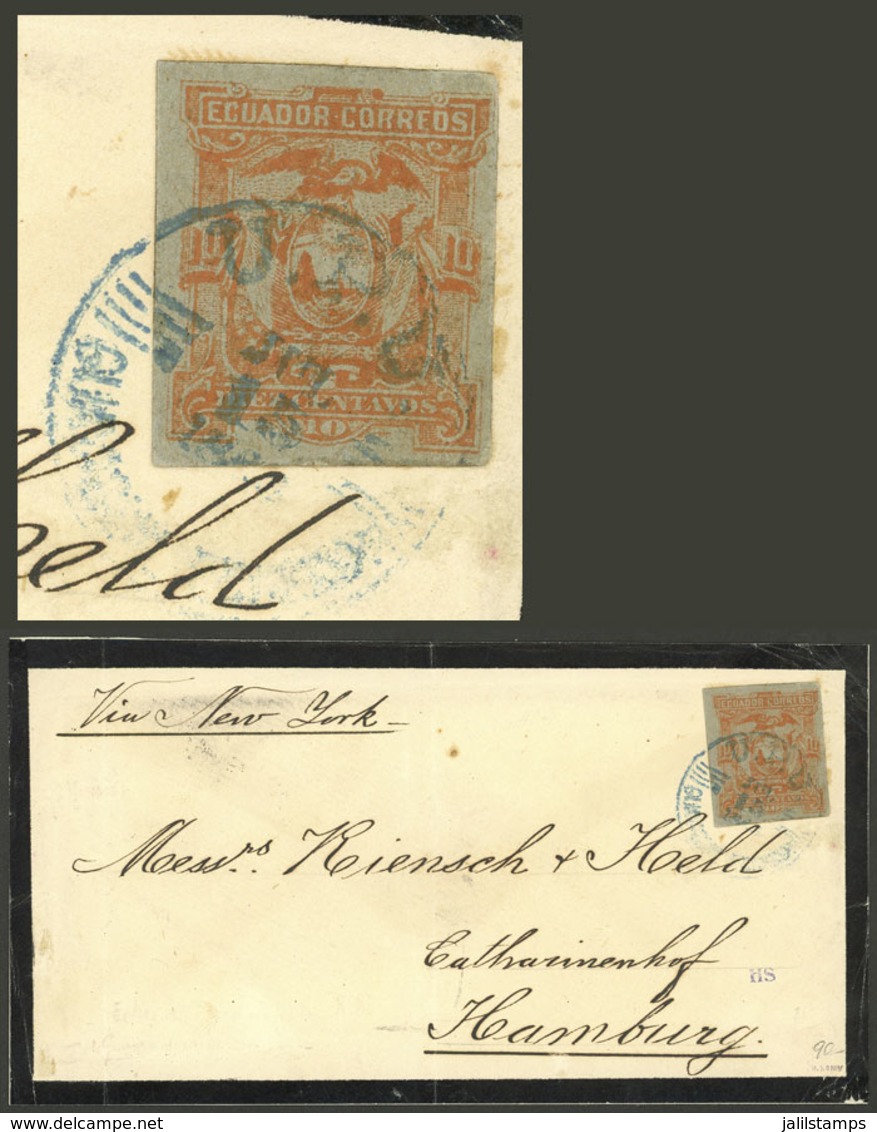 ECUADOR: Cut Square Of POSTAL STATIONERY Used As Postage: Superb Cover Sent From Guayaquil To Germany On 15/JUL/1893 Fra - Equateur