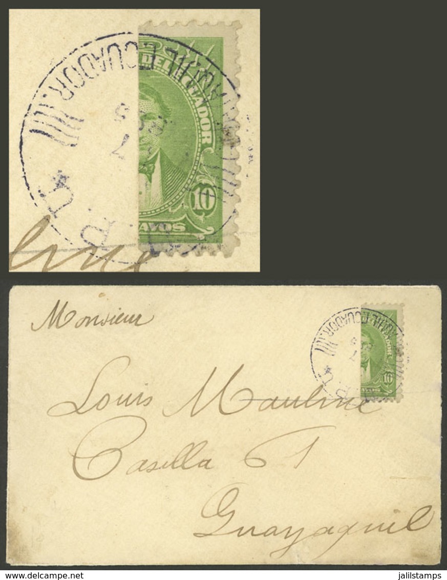 ECUADOR: Cover Used In Guayaquil (local Mail) Circa 1894/5, Franked With BISECT Of 10c. Telegraph Stamp (Yvert 14) Used  - Ecuador