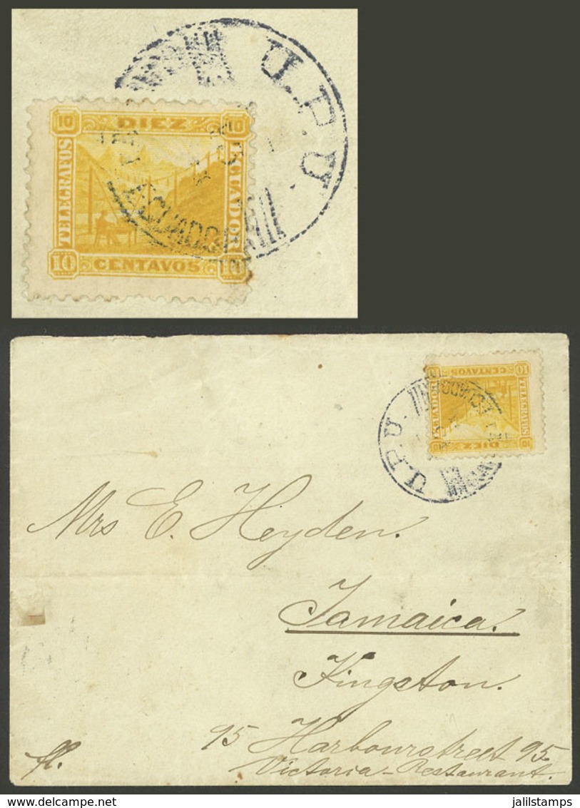ECUADOR: 15/SE/1894 Guayaquil - Jamaica, Cover Franked With TELEGRAPH Stamp Of 10c. (Yvert 11), With Transit Mark On Bac - Ecuador