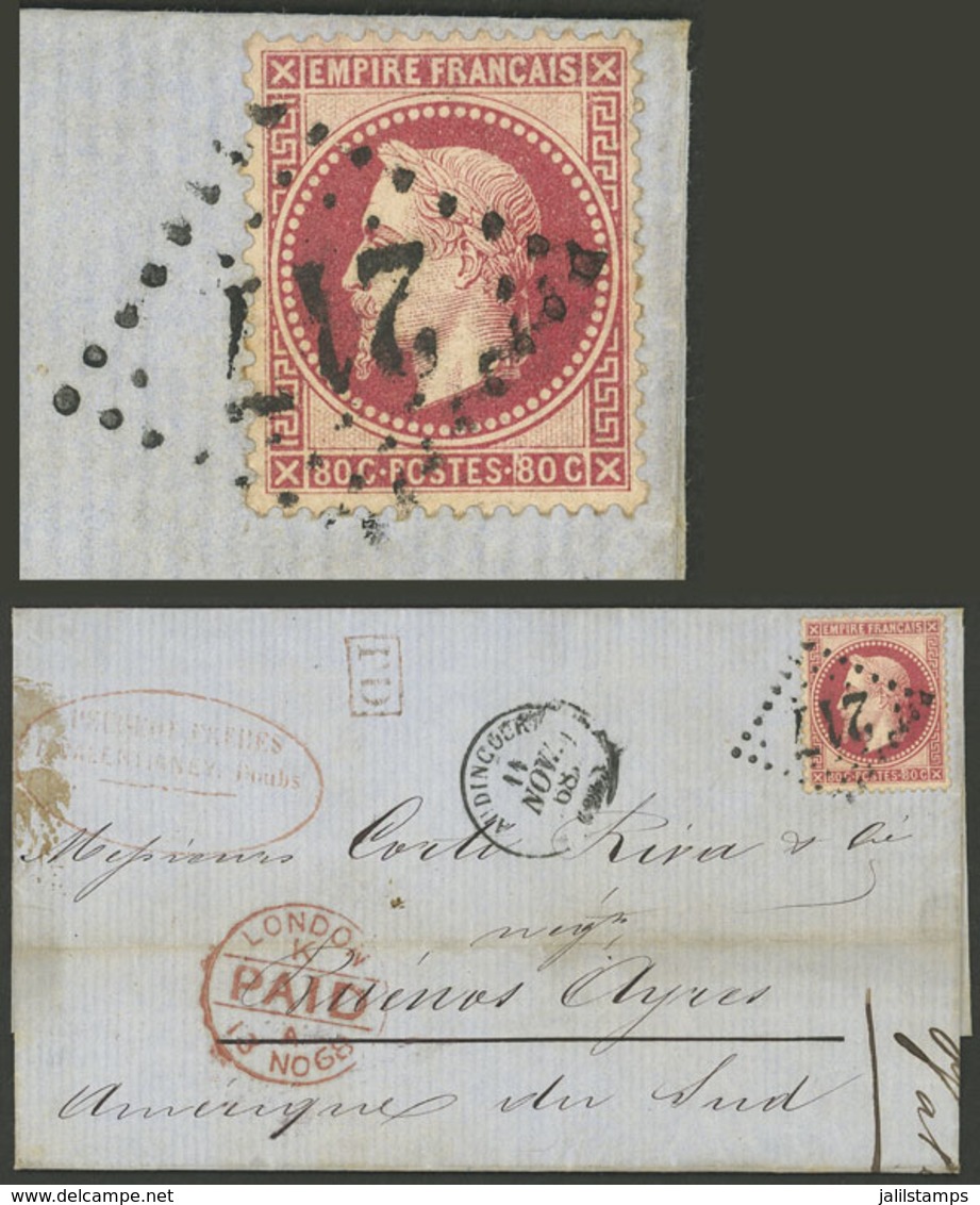 FRANCE: 6/NO/1868 Valentigney - Buenos Aires By British Mail, Folded Cover With Red Oval Mark Of The Sender "Peugeot Fre - 1863-1870 Napoleone III Con Gli Allori