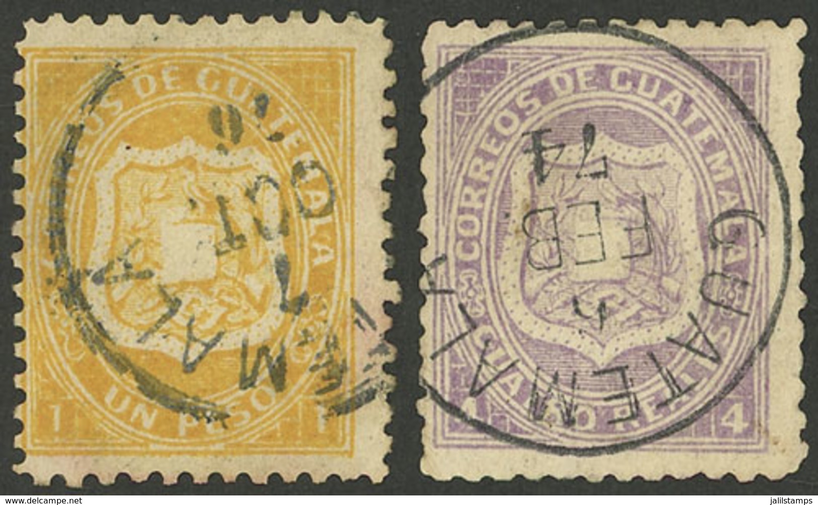 GUATEMALA: Sc.5/6, 1873 Coat Of Arms, Cmpl. Set Of 2 Used Values, VF Quality! - Guatemala