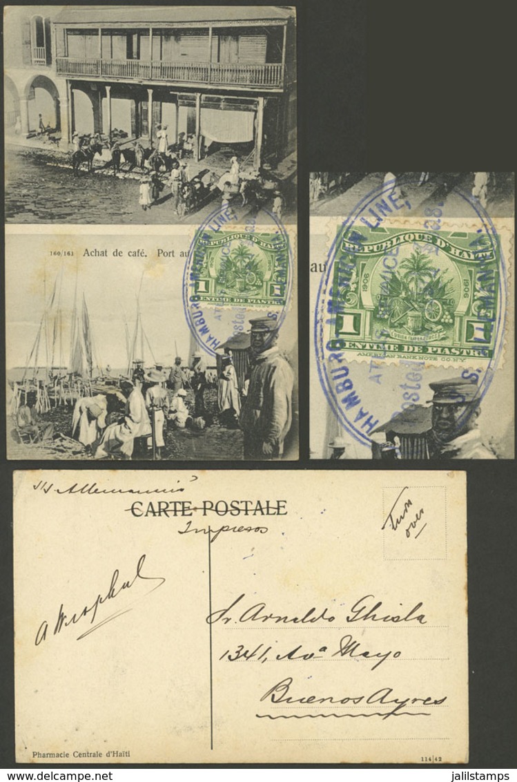 HAITI: Circa 1910, Postcard With View Of Coffee Market In Port Au Prince, Franked With 1c. And Sent To Argentina By Ship - Haiti