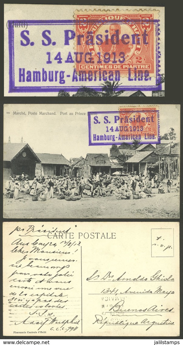 HAITI: 14/AU/1913 Postcard With View Of Marketplacein Port Au Prince, Franked With 2c. And Sent To Argentina By Ship PRE - Haití