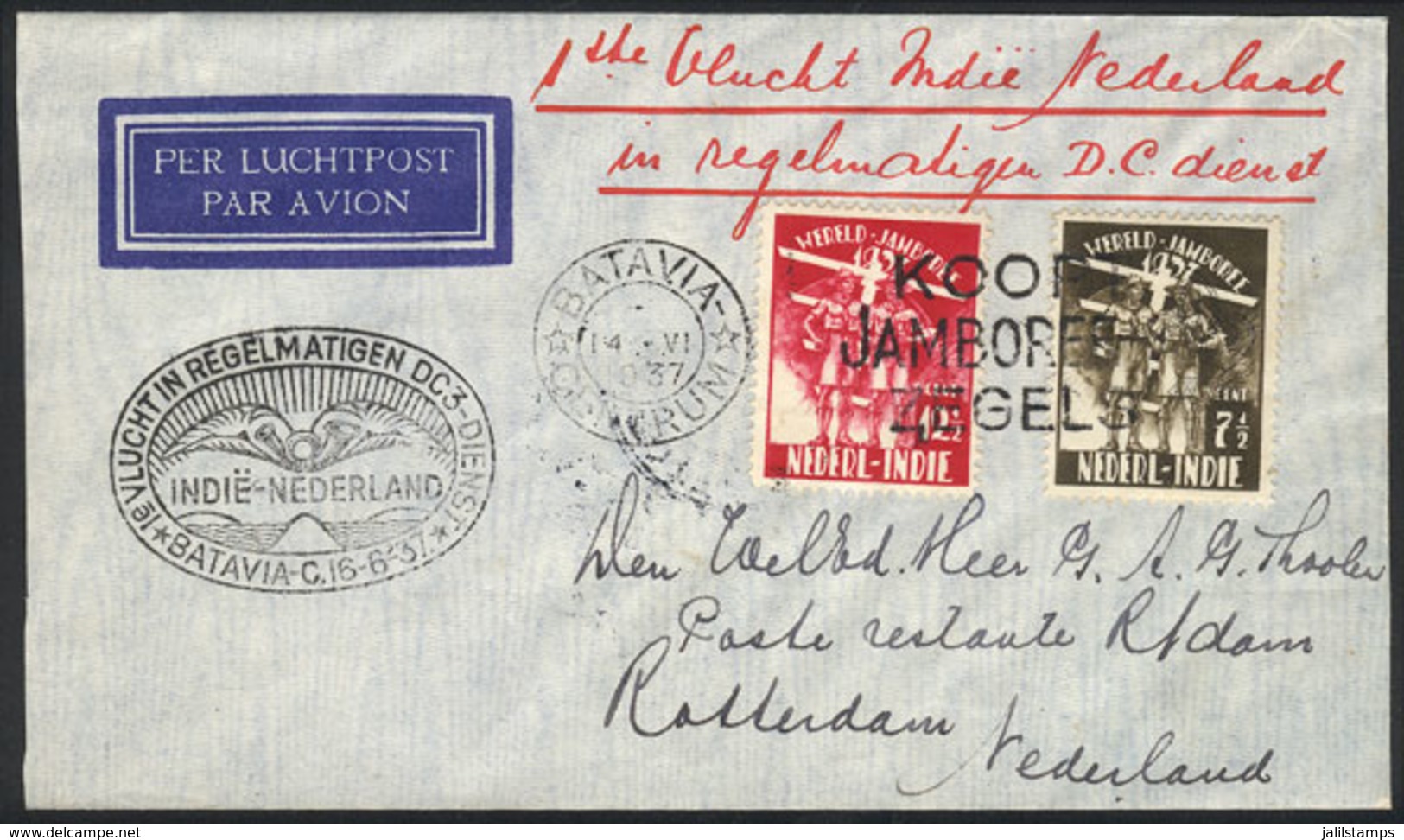 NETHERLANDS INDIES: Cover Franked With The Set Sc.B30/31 (Scouts), Sent By Airmail From Batavia To Rotterdam On Special  - Netherlands Indies