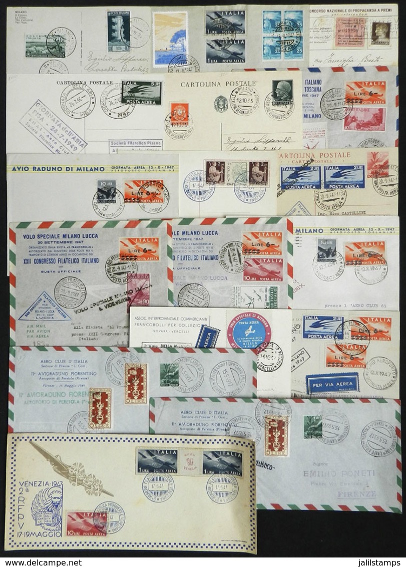 ITALY: 1935/1949: 16 Covers Or Cards With Marks Of Special Flights Or Related To Aviation, Several With Special Cinderel - Other & Unclassified
