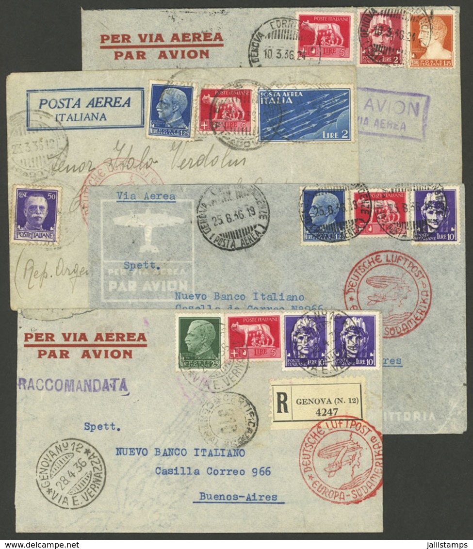 ITALY: 4 Airmail Covers Sent To Argentina In 1936 By Germany DLH, Very Nice Postages And Postal Marks, VF General Qualit - Sonstige & Ohne Zuordnung