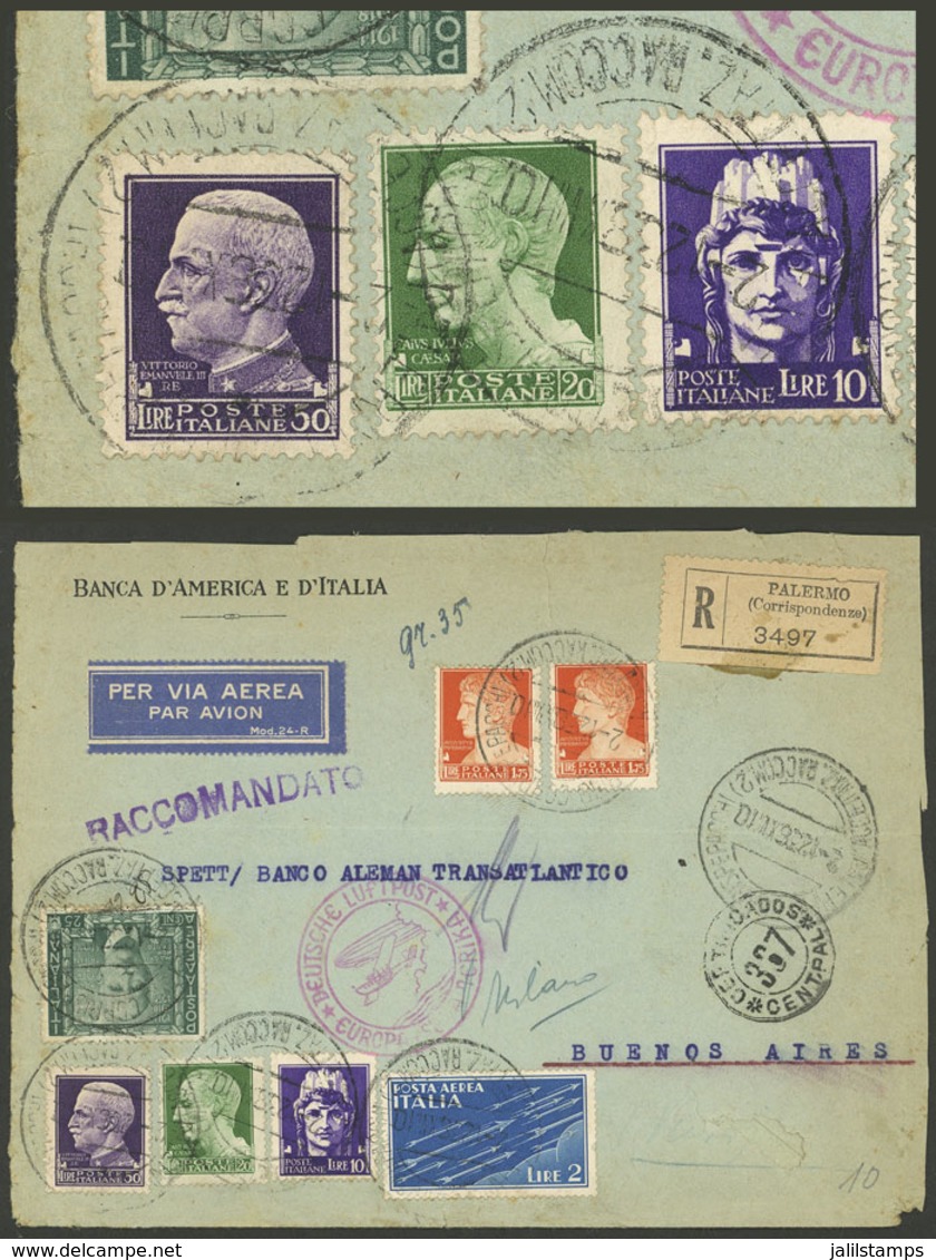 ITALY: 2/DE/1936 Palermo - Argentina, Registered Airmail Cover Sent By Germany DLH, With Large Franking Of 82.25L. Inclu - Otros & Sin Clasificación
