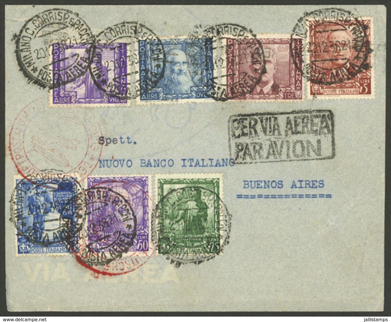 ITALY: Airmail Cover Sent From Milano To Argentina On 20/DE/1938 By Germany DLH, With Spectacular Postage Of 13L., Inclu - Other & Unclassified
