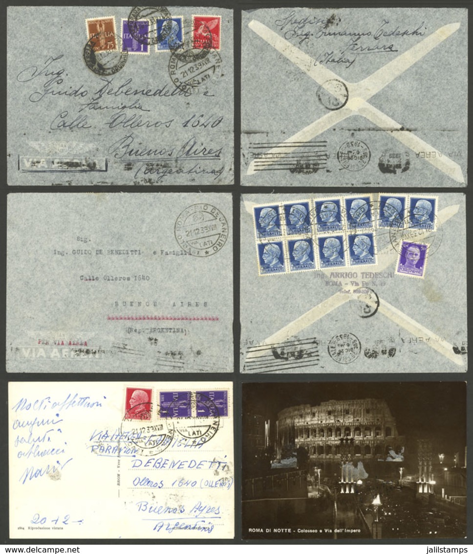 ITALY: 21/DE/1939 Roma - Buenos Aires, 2 Covers And One Card Flown On First Flight Roma - Rio De Janeiro By LATI, All Wi - Autres & Non Classés