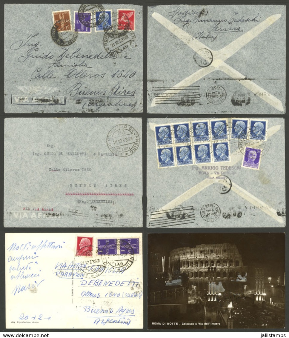 ITALY: 21/DE/1939 Roma - Buenos Aires, 2 Covers And One Card Flown On First Flight Roma - Rio De Janeiro By LATI, All Wi - Sonstige & Ohne Zuordnung