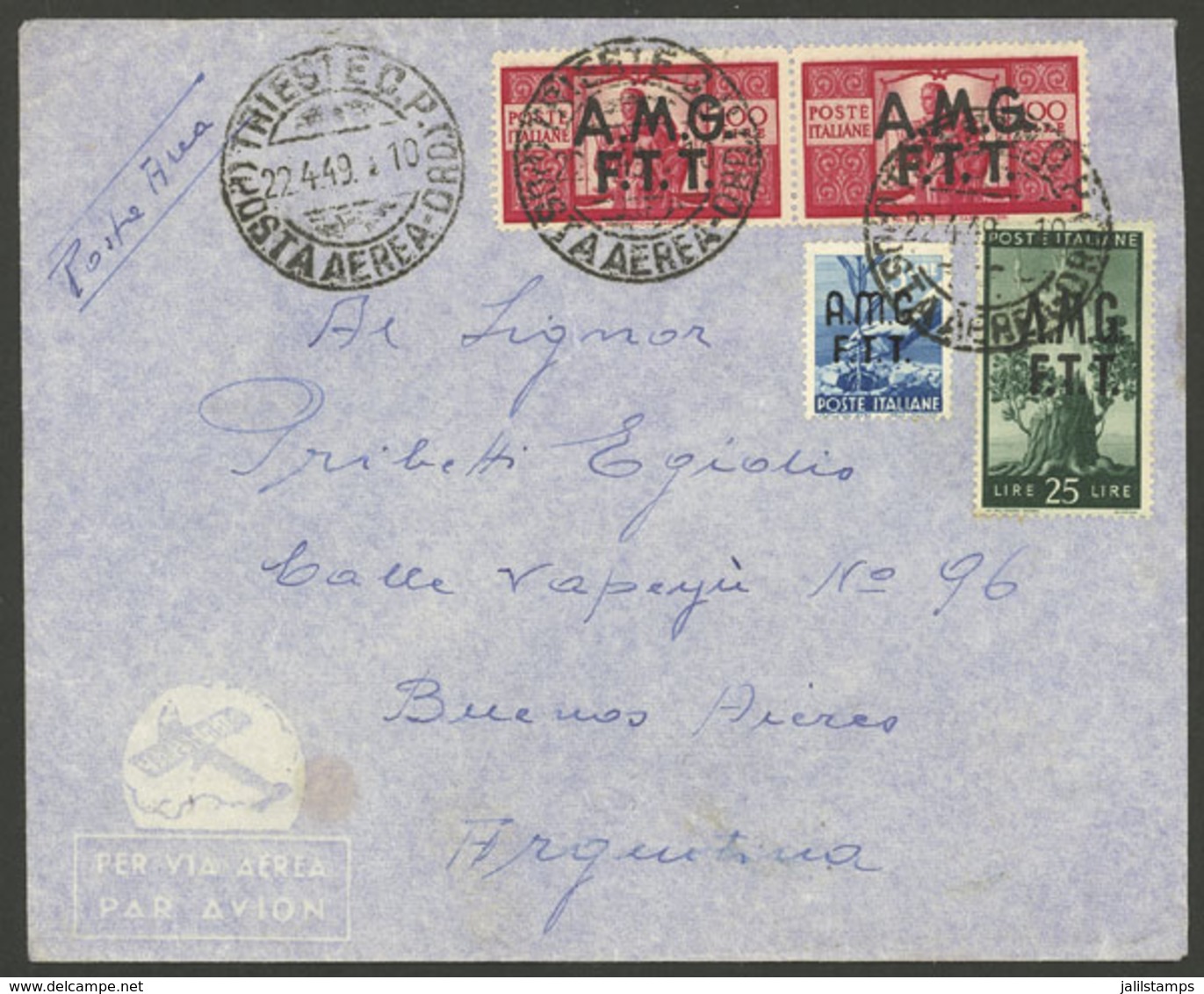 ITALY - TRIESTE: 22/AP/1949 Trieste - Buenos Aires, Airmail Cover Franked With 230L., VF Quality! - Altri & Non Classificati