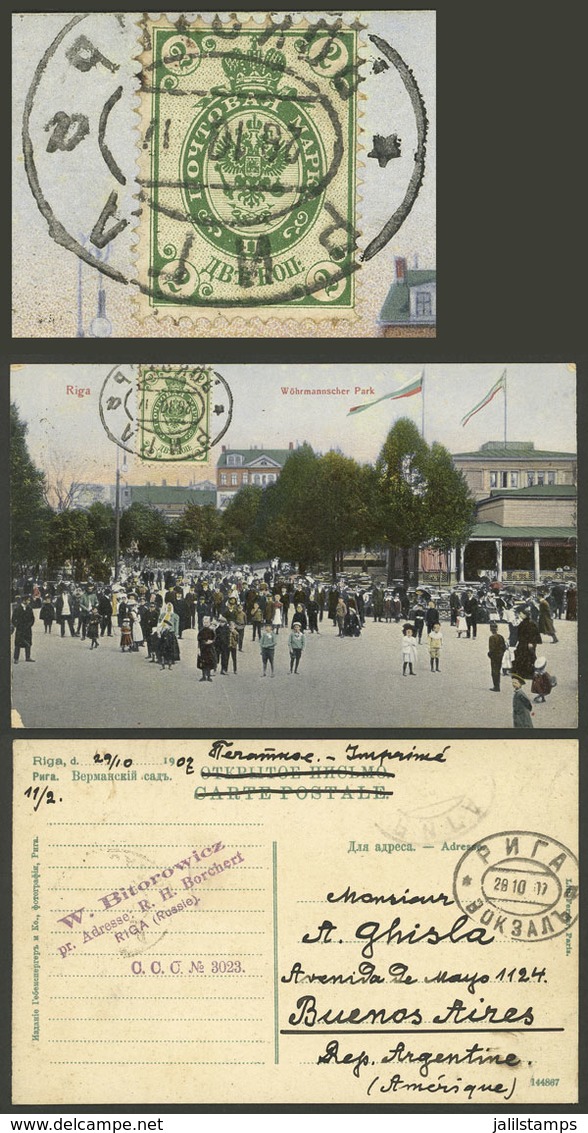 LATVIA: 29/OC/1907 RIGA - Buenos Aires, Postcard With View Of Wöhrmannscher Park, Franked With 2c. And Attractive Oval C - Latvia