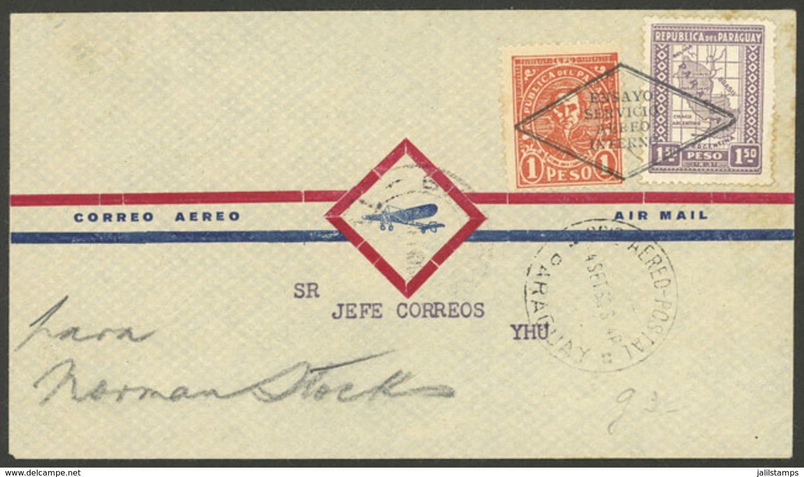 PARAGUAY: 4/SE/1930 First Flight Asunción - Ihu, Cover Of Excellent Quality With Arrival Backstamp, Rare! - Paraguay